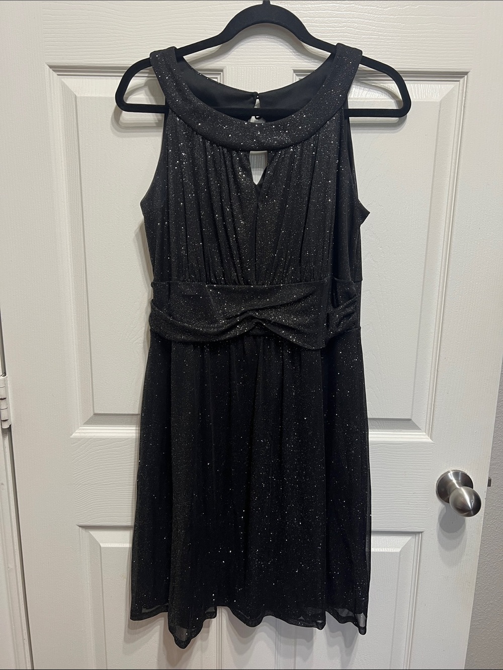 Enfocus Studio Black Sparkle Sleeveless Twisted Waist Dress